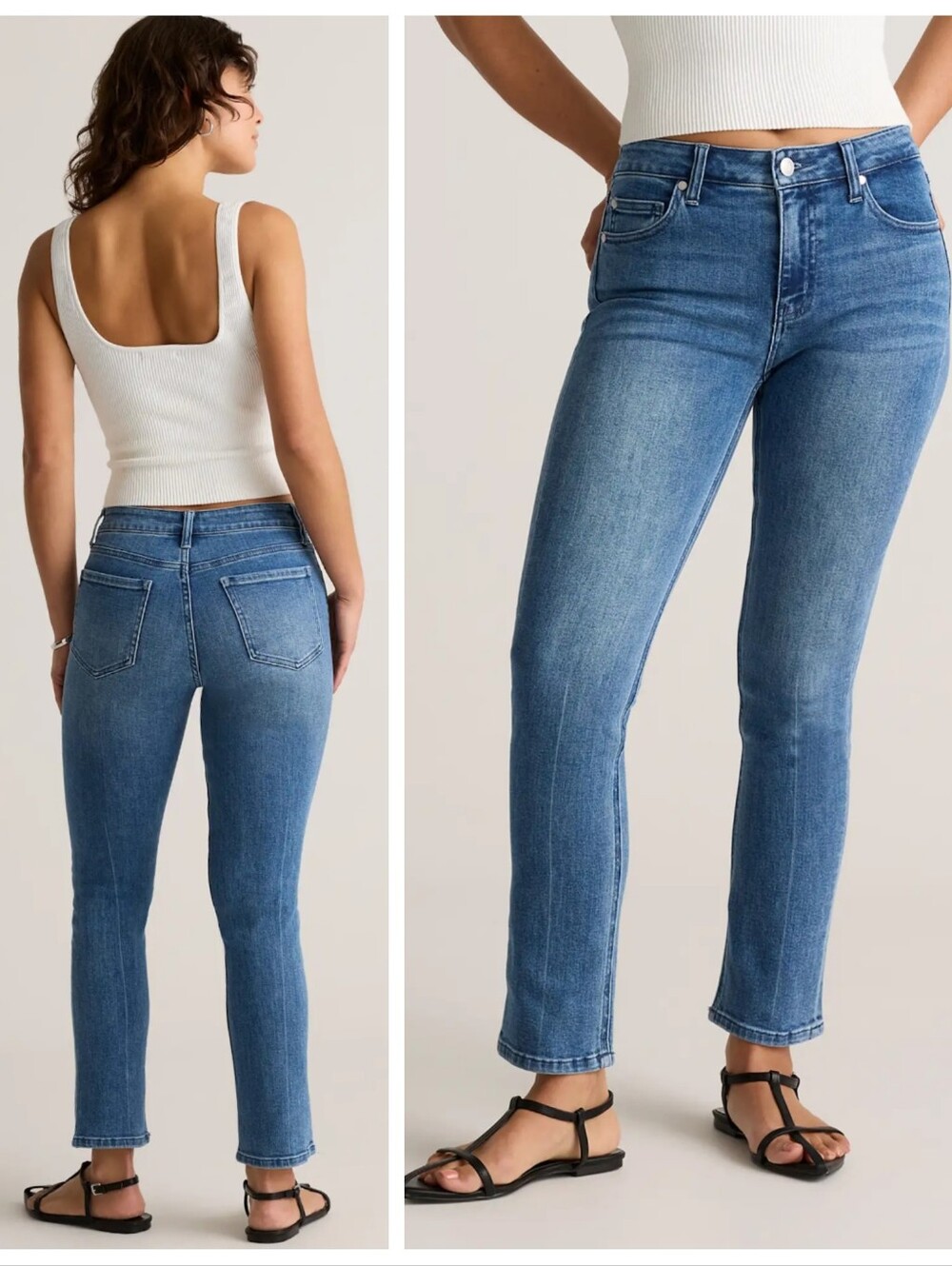 Quince Stretch Mid Rise Slim Straight Jeans Women's 27 Medium Wash Minimalist - Picture 2 of 14